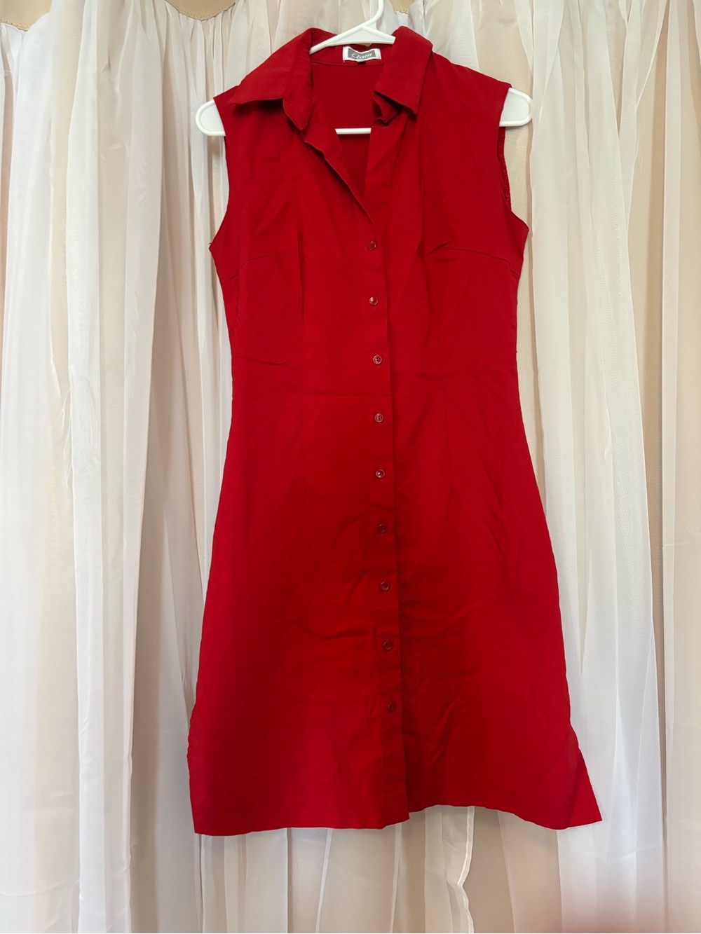 Etam Sleeveless Red Button-Front Dress Classic Collar Slit Sides Size S Vintage